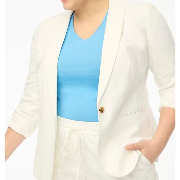 NWT J.Crew Linen Blend Holland Blazer In White Size 2 Petite - Picture 1 of 7
